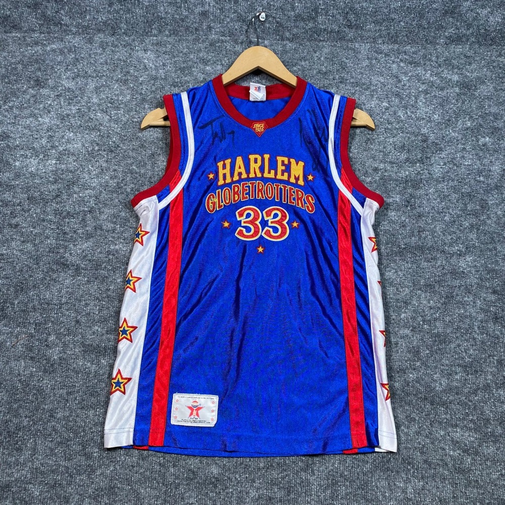 Harlem Globetrotters Bull 33 Signed Basketball Jersey Mens Medium Blue Red Star